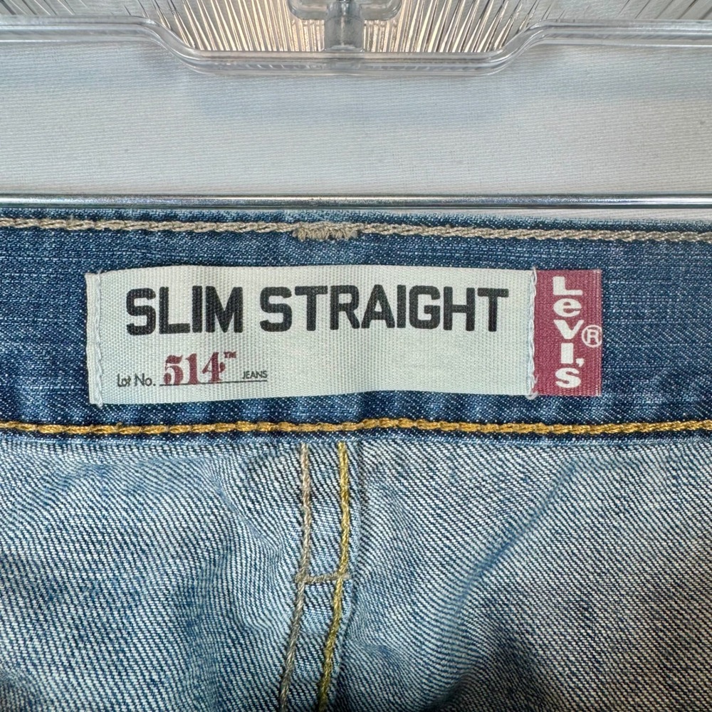 Levi's 514 Slim Straight Jeans Distressed Denim Blue Mens Size 31x30 - Picture 5 of 10